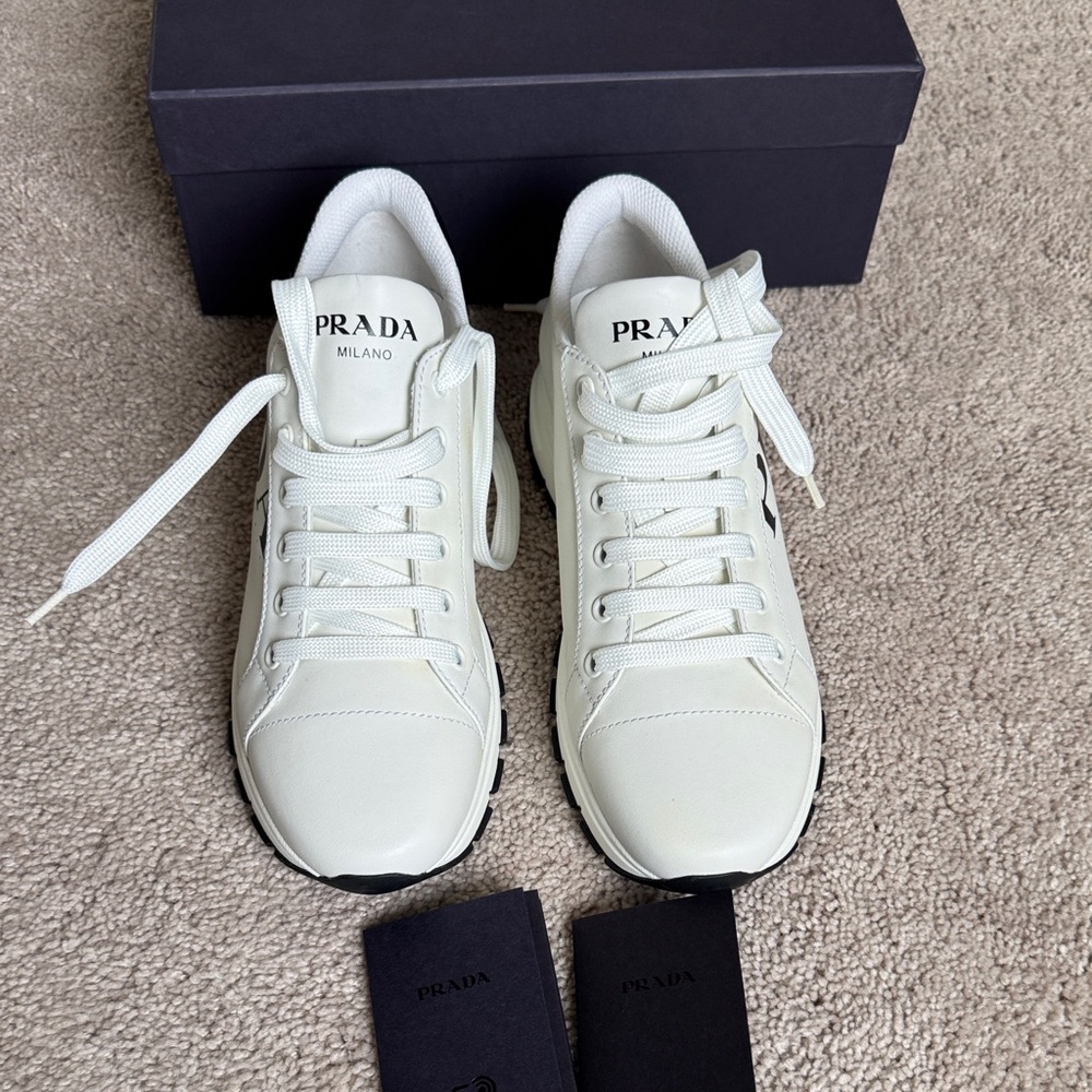 Prada White Low-Top Leather Sneakers